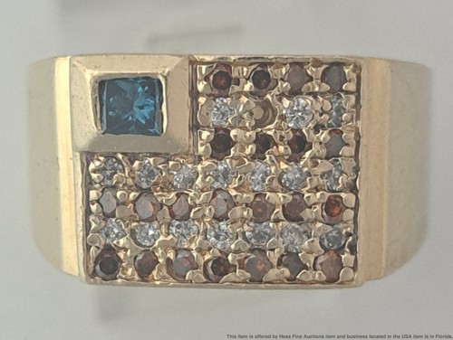Stunning 14K Yellow Gold American Flag Red White Blue Diamond Ring Size 9 - Picture 2 of 9