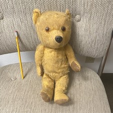 Vintage Plush Teddy Bear Tan Stuffed Animal Brown Eyes Single Unit