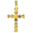 GENUINE AAA MULTI COLOR SAPPHIRE ROUND STERLING 925 SILVER CROSS PENDANT