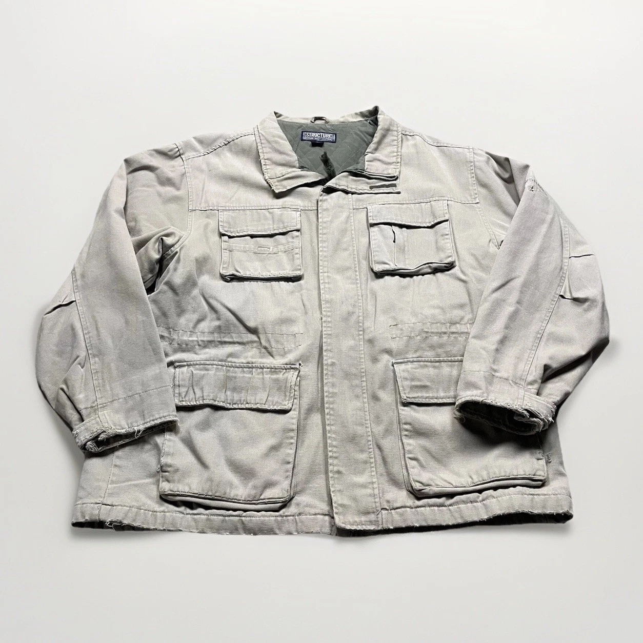 Vintage 90s Structure Barn Coat Canvas Chore Jacket Distressed XL Fishing Army