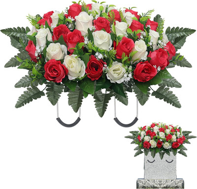 Artificial Cemetery Flowers Saddle,Cemetery Grave Decoration Headstone Flower Sa