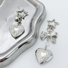 Exquisite Heart Bow Beaded Keychain Fashionable Heart Photo Frame Keychain Gifts