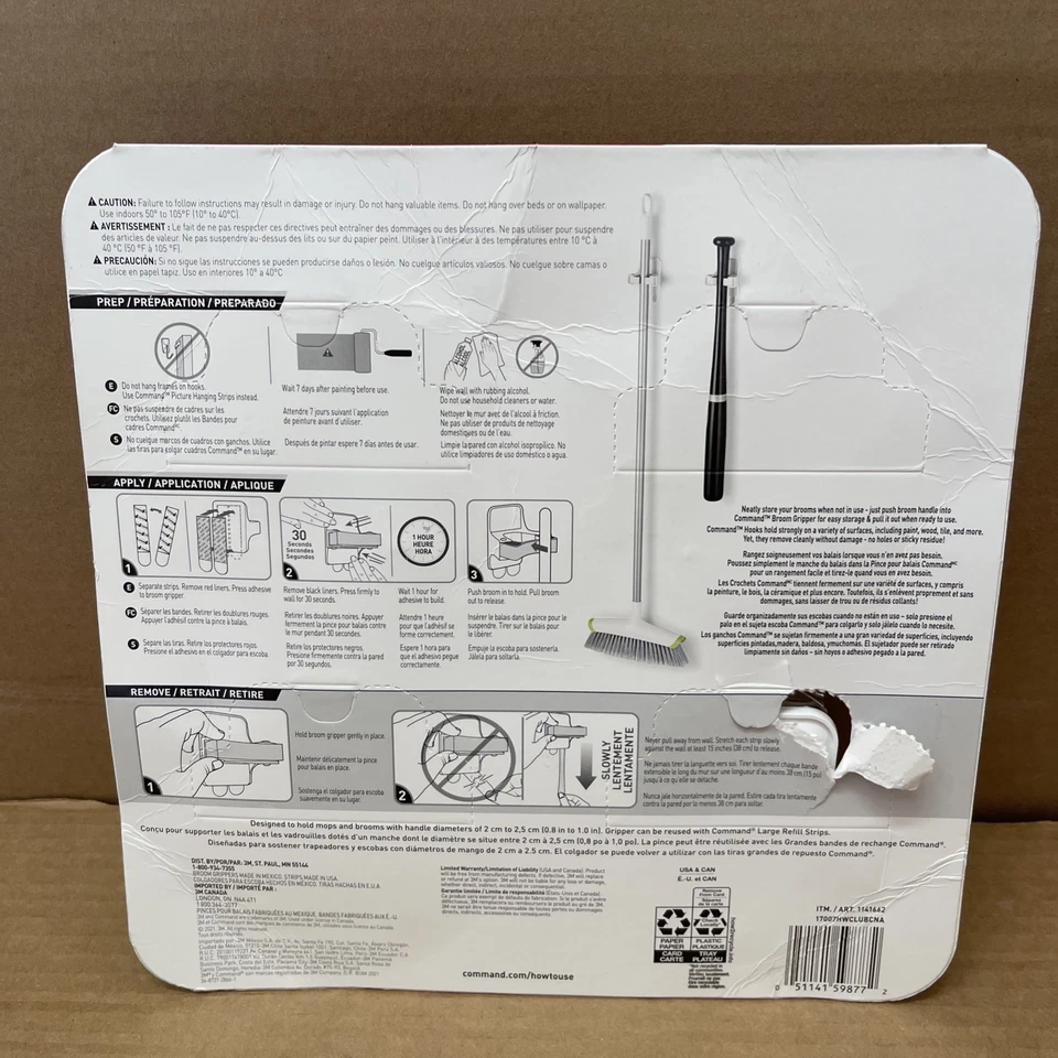 3M Command Adhesive Wall Mounted White Gray Broom Mop Grippers 4 Pack - Image 4 of 4