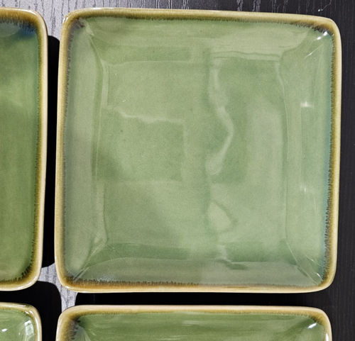 4- Crate & Barrel Ceramic Glazed Appetizer Square Green Discontinued Replacement - Picture 6 of 15