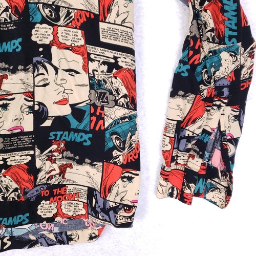 Camicia YoungLA grande stampa fumetto bottoni pop art grafica streetwear viscosa - Foto 3 di 9
