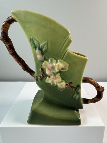 Vintage 30er Jahre Roseville Keramik grüne Apfelblüten Vase Art Deco 373-7 - Bild 2 von 10