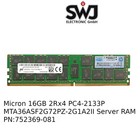 16GB 2Rx4 PC4-2133P-RB0 Micron  MTA36ASF2G72PZ-2G1A2II PN:752369-081 Server RAM