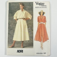 Vogue Sewing Pattern 1351 Loose Fitting Dress Adri U/C FF Size 12