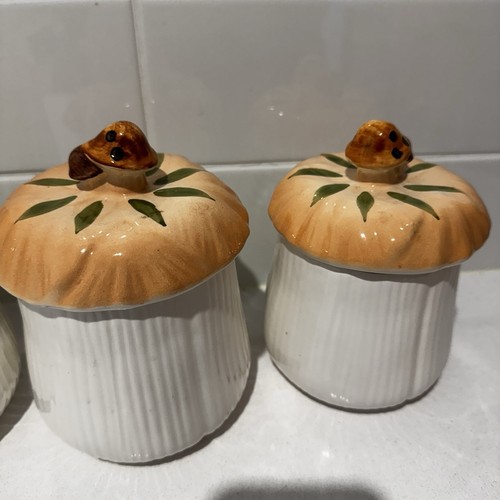 Bote de champiñones vintage tapa cerámica almacenamiento cocina retro x4 mariposa - Imagen 11 de 23