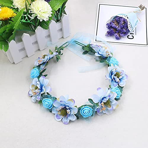 Women Girls Boho Flower Crown Adjustable Sunflower Floral Headband Wedding - Foto 2 di 5