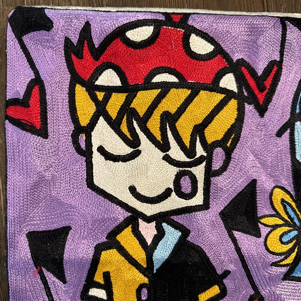 "Funda de almohada bordada Romero Britto falsa 17,5"" corazones cuadrados arte pop amor" Foto 2 de 4