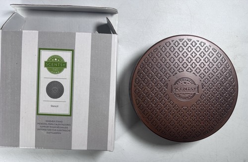 Scentsy Auténtico Calentador Soporte Plantilla Redonda Marrón Metal Rústico Caja Abierta