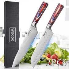 2PCS Stainless Steel Kitchen Chef's Knife Set Santoku Knife Meat Fruits Cleaver