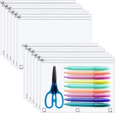 12 Pack Clear Pencil Pouch 3 Ring Binder Pencil Case W/ Zipper 3 Ring Binder