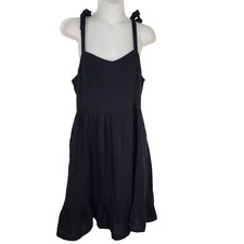 Old Navy Womens Mini Cami Dress Medium Fit & Flare Tie Shoulder Black Smocking