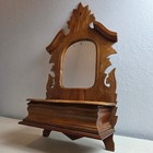 Antique 19th Century Wood Mirror Shelf Ornate Carved Wall Mount Storage Box Lid