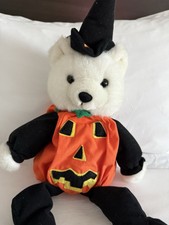 Jack O Lantern Bear In A Witch Hat 11  Fiesta Plush Halloween Pumpkin VTG95-01