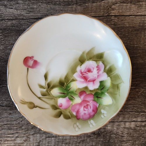 Vintage Lefton China handbemalt Rose Teetasse & Untertasse Set mit Goldrand Japan - Bild 5 von 15