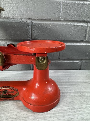 Vintage The Viking Weighing Scales Wolverhampton Cast Iron Brass No Weights Red - Picture 2 of 11