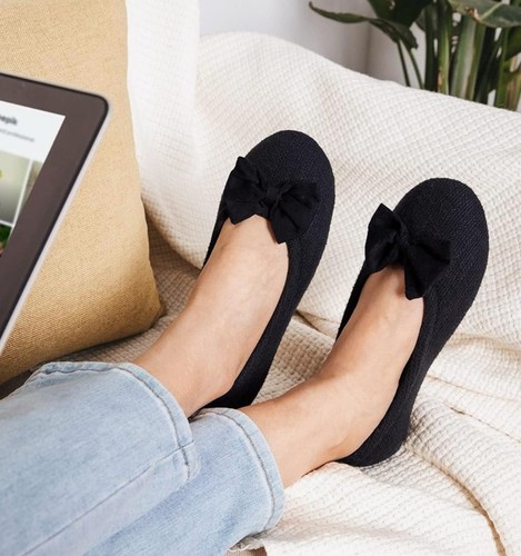 Black Memory Foam Ballet Slippers with Bow UK 5/6  EU38/39| BNWT Gift Wrapped π - Picture 9 of 13