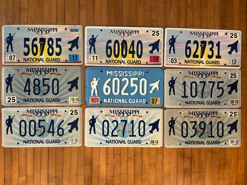 National Guard — Mississippi License Plate lot of 9 — 3 different designs
