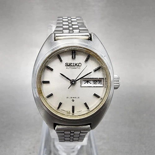 Seiko Automatic Watch Women 24mm Silver Dial Silver Tone Daydate 2706-0080 Runs