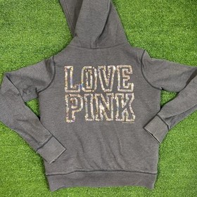 Y2K Victoria Secret XS leopard Print Fur Lined Hoodie Vintage Love Pink Glitter 
