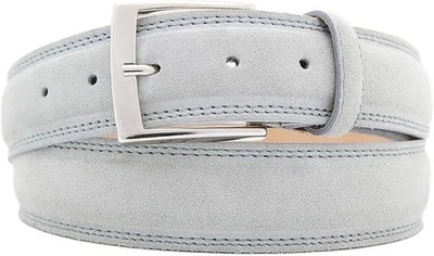NISAR Italienischer Wildleder Gürtel Herren Damen Gürtel Belt Hellgrau 3,5cm Breit