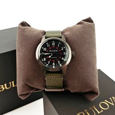 Bulova Hack 98A255 Black Dial Green Leather Strap Automatic Men's Watch 38MM