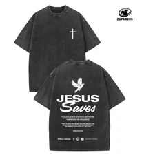 Jesus Saves Cross Dove Graphic Tee Christian Vintage Streetwear T-Shirt