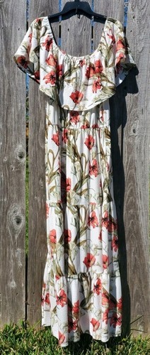 Cato Blumen Stufen Maxikleid mit Taschen Boho Bauer fließend schulterfrei XL - Bild 5 von 13
