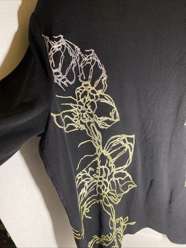 Misook schwarz/gelb Blumen bestickt Strick 3/4 Ärmel Schulterpolster Blazer Gr. XL - Bild 13 von 17