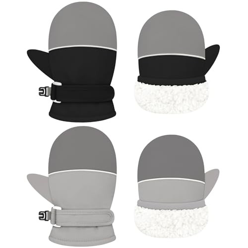 Toddler Snow Gloves 2-5 Years 2 Pairs Black/Light Grey & Light Grey/Dark Grey