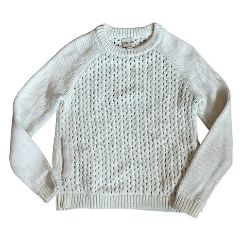 Reiss Damen Gr. M hellgrün offen gewebt Baumwolle Pullover Pulli