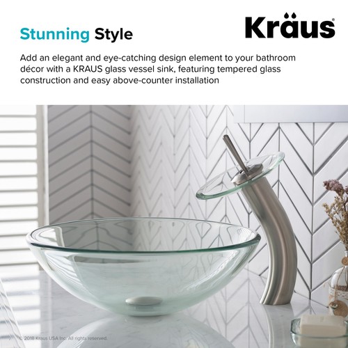 Kraus GV-101-SO Clear 16-1/2" Clear Glass Vessel Bathroom Sink Only - Picture 3 of 9