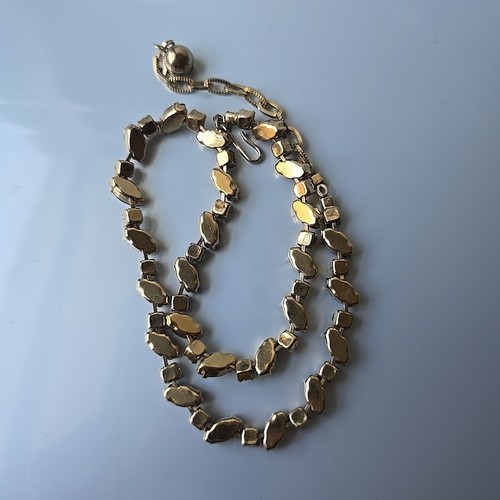 Collar Gargantilla Vintage Tono Dorado Vidrio Estrás Punta 17"L - Imagen 4 de 4