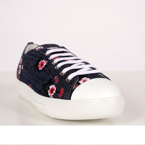 39 NEW $850 MIU MIU Denim Blue FLOWER PRINT White Rubber Toe Low Top SNEAKERS 9 - Picture 4 of 17