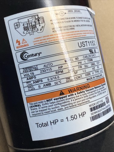 CENTURY UST1152 POOL PUMP MOTOR - Picture 2 of 16