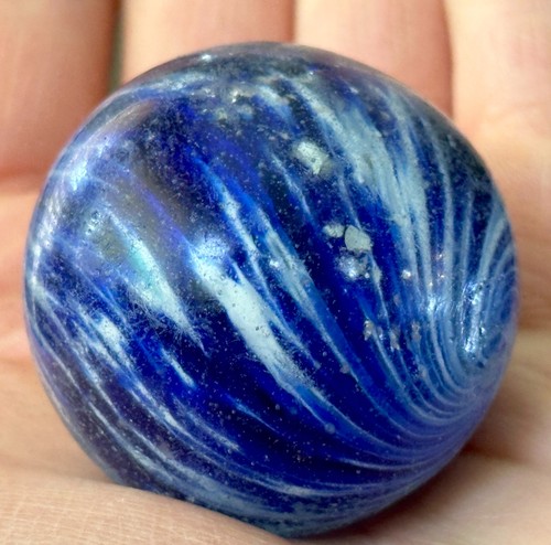HUGE Vintage Antique Handmade German Marble Blue ONIONSKIN w/MICA - 1.71" KILLER - Picture 8 of 9