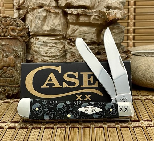 Case XX USA Smooth Gray Bone SKULL Blackout XX Trapper 1/500 Pocket Knife ๐