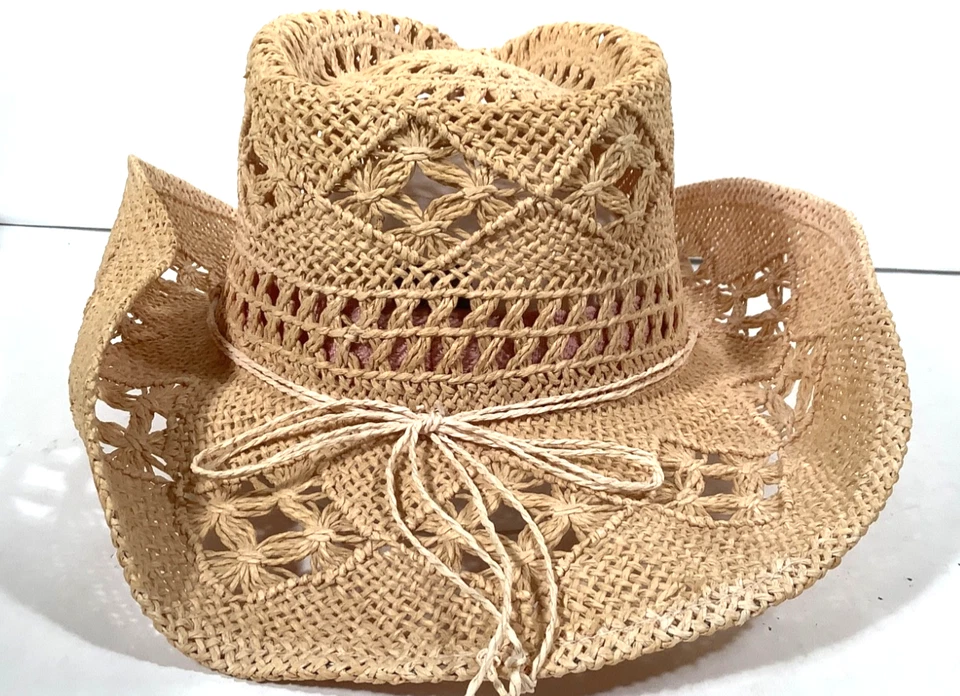 Summer Straw Hat Sun Hat Cowgirl Hat Straw Cowboy Hat for Women w/Shapeable Brim - Image 3 of 4