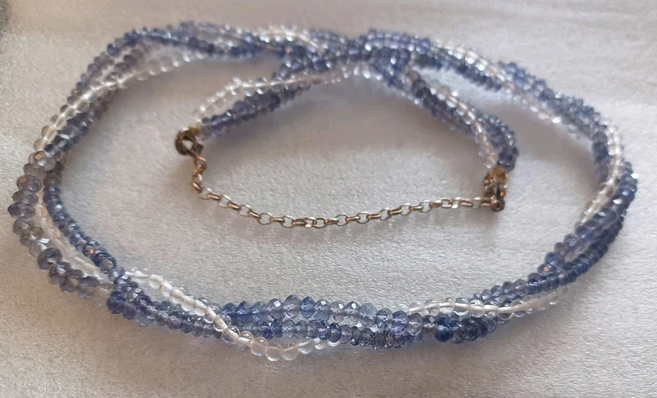 3 Strands Gemstones Faceted Iolite Quartz Sterling Silver Necklace - Image 3 of 4