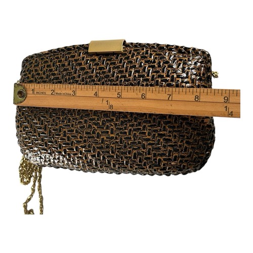 Bolso de mano RODO ITALY vintage MARRÓN Y NEGRO ESMALTADO MIMBRE CLUTCH - Imagen 6 de 12