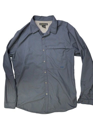 ExOfficio Herren XL blau Langarm Knopfleiste Hemd EUC
