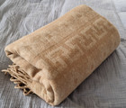 TUMI PERU ALPACA WOOL FRINGED BEIGE GREEK KEY MEANDROS BLANKET THROW 66x55"
