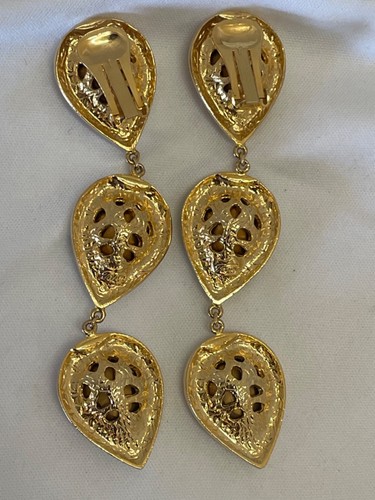 Vintage Huge Stone STATEMENT Earrings - Pink Green Clear Rhinestones Clip - Bild 3 von 6