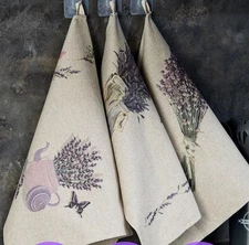 Set Of 3 Kitchen Towels 45x60cm French Provence Lavender purple Linen Cotton Eco