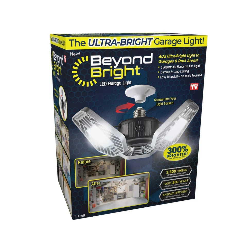 Ontel Beyond Bright LED Garage Light – 3 Adjustable Panels, 3500 Lumens