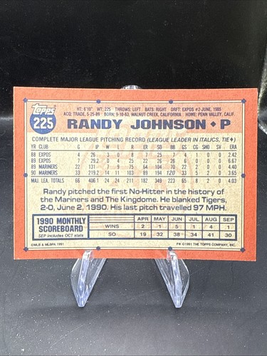 1991 Topps - Randy Johnson #225 - Foto 2 di 2
