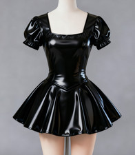 100% Latex Rubber Gummi Schwarz Kleid Cosplay Dress Costume Back Zipper S-XXL